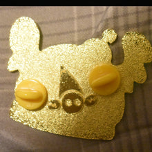 Load image into Gallery viewer, 2-inch Gold Plated Hard Enamel Pin - Booger with Ghost and Burger Pun Design (Glow in the Dark Feature)