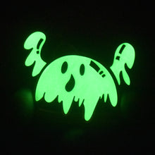 Load image into Gallery viewer, 2-inch Gold Plated Hard Enamel Pin - Booger with Ghost and Burger Pun Design (Glow in the Dark Feature)