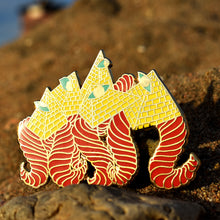 Load image into Gallery viewer, Our Limited Edition 'Gods Invasion' Enamel Pins - Unique Variations with Hard Enamel and Gold Plating - 3 Inches - Four Color Options - Perfect for Collectors and Gifting - Back Stamp and Secure Attachment - Order Now!