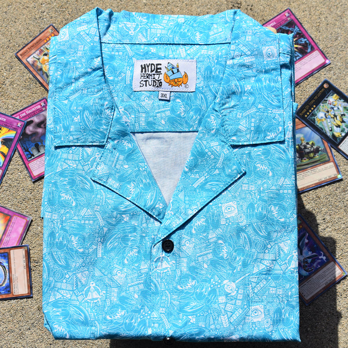 Warped Blue Eyes Toony King of Games Pattern Button Up Shirt