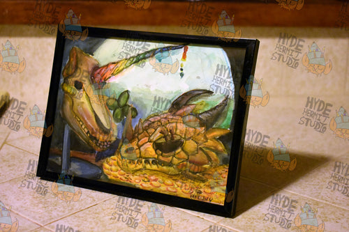 Unicorn and Dragon Skull Still Life (Watercolor Traditional Art)